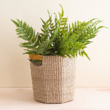 Natural Octagon Toy Rotation Basket with Mustard Handle - Handwoven Bin | LIKHÂ